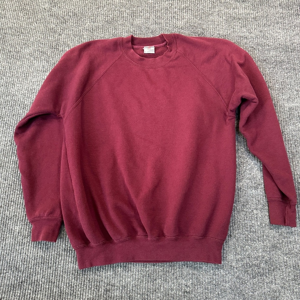 Jerzees Mens 762 Sweatshirt Large Maroon Raglan Sleeve Cotton Blend